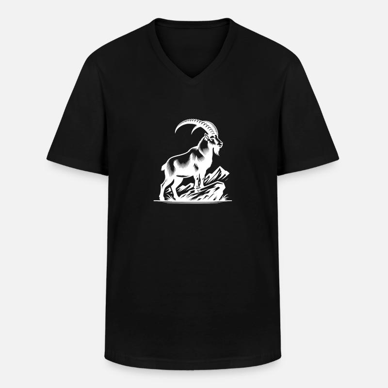 Steinbock mit gewaltigen Hörnern - Männer-T-Shirt mit V-Ausschnitt - Schwarz