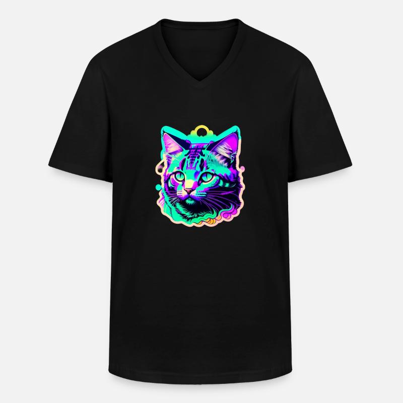 bunte Katze - Männer-T-Shirt mit V-Ausschnitt - Schwarz