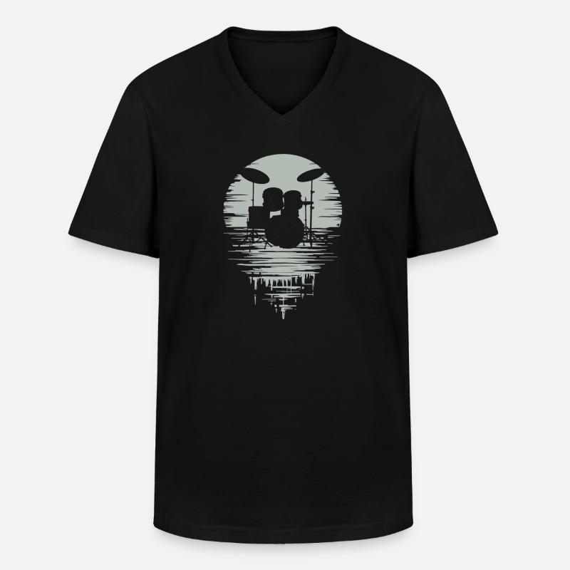 Drumset Silhouette Schlagzeug mit Spiegelung - Männer-T-Shirt mit V-Ausschnitt - Schwarz