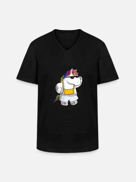 Unique Comic Einhorn - Männer-T-Shirt mit V-Ausschnitt - Schwarz
