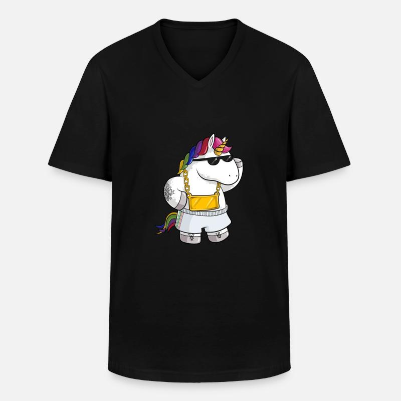 Unique Comic Einhorn - Männer-T-Shirt mit V-Ausschnitt - Schwarz