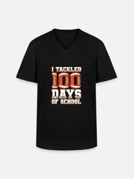 Ik heb 100 dagen schoolvoetbal aangepakt - Klassiek mannen T-shirt met V-hals - zwart