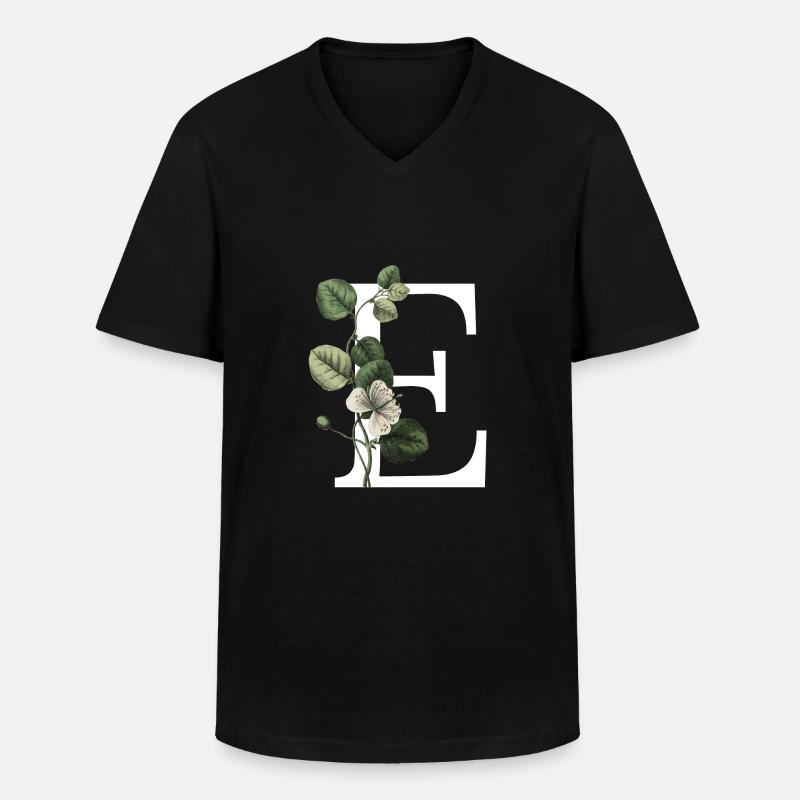 lettre e botanique vert - T-shirt col V Homme - noir