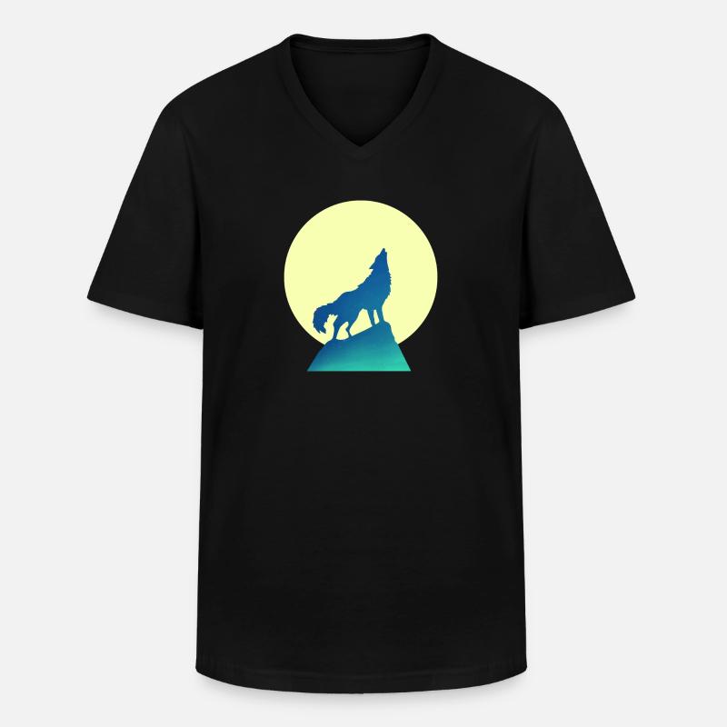 Wolf Mond Silhouette - Männer-T-Shirt mit V-Ausschnitt - Schwarz