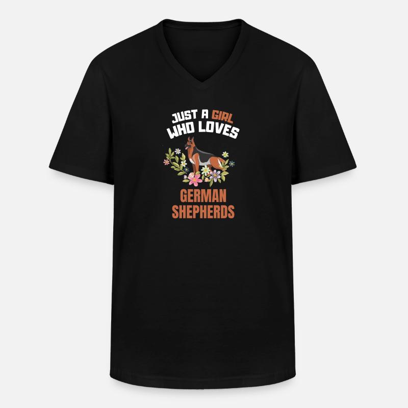 Blumen Hunde Deutscher Schäferhund Mädchen - Männer-T-Shirt mit V-Ausschnitt - Schwarz