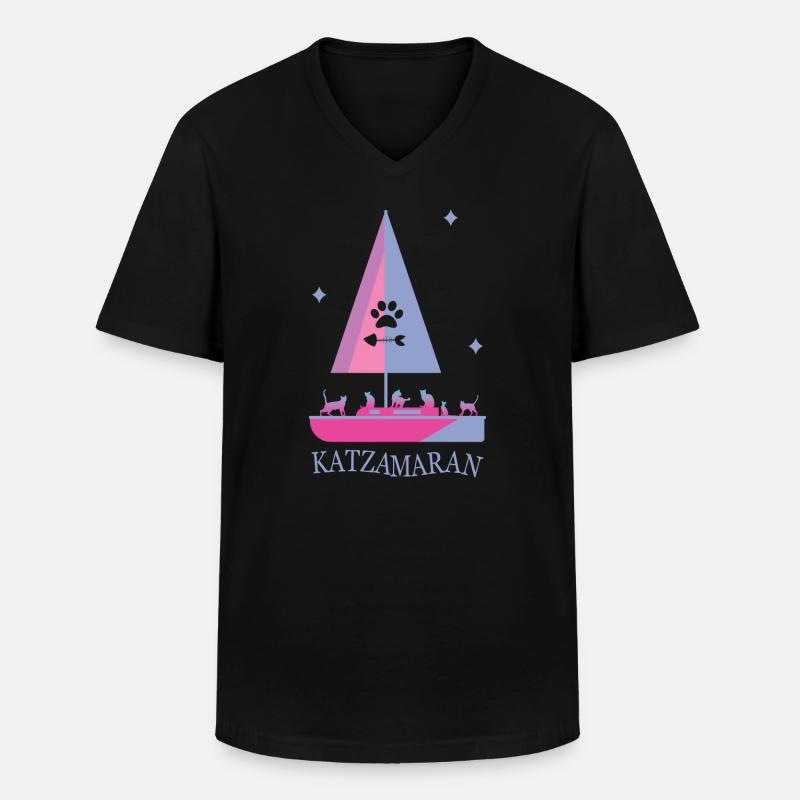 Katzamaran Boot - Männer-T-Shirt mit V-Ausschnitt - Schwarz