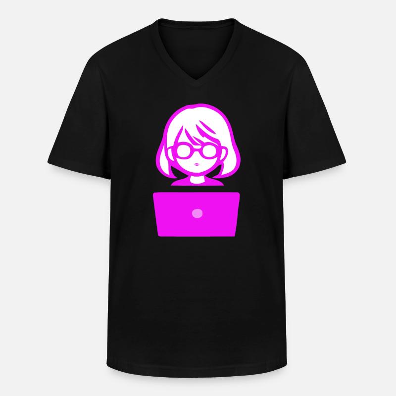 Woman with Computer Programmer Coder - Men's V-Neck T-Shirt - black