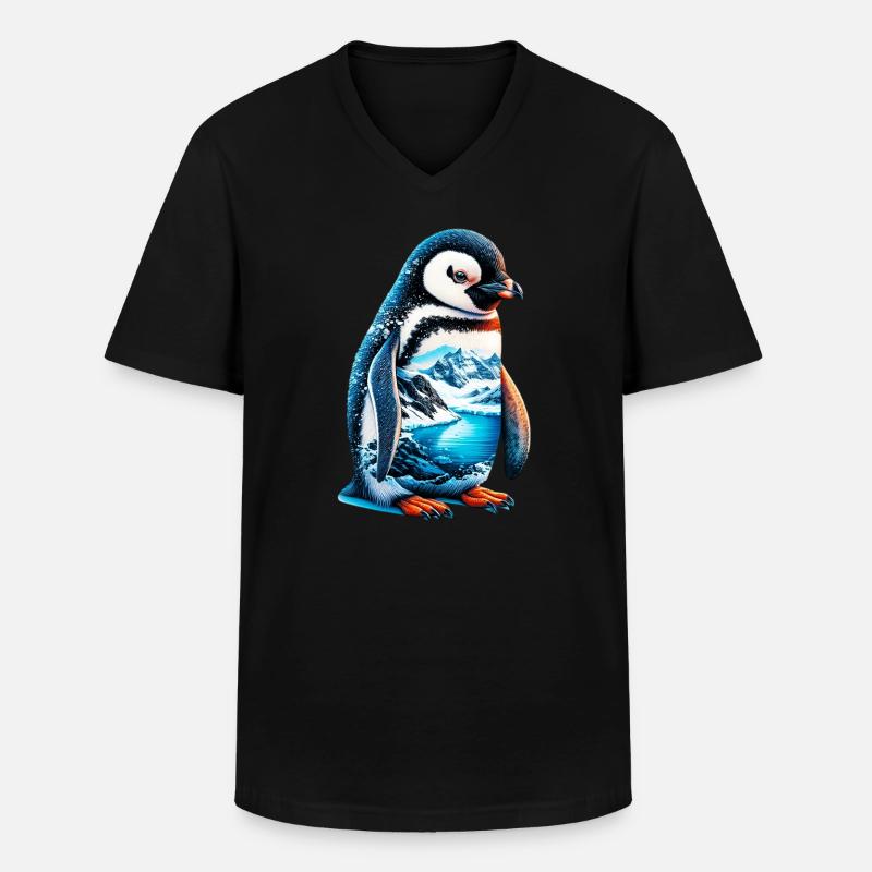 Pinguin - Männer-T-Shirt mit V-Ausschnitt - Schwarz