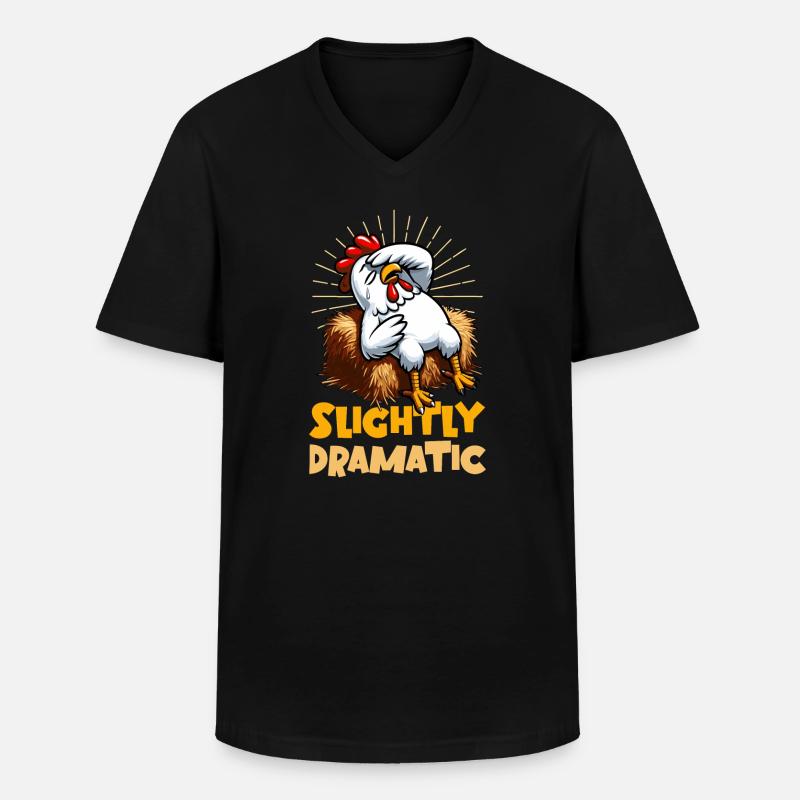Slightly Dramatic – Huhn auf Heuballen - Männer-T-Shirt mit V-Ausschnitt - Schwarz