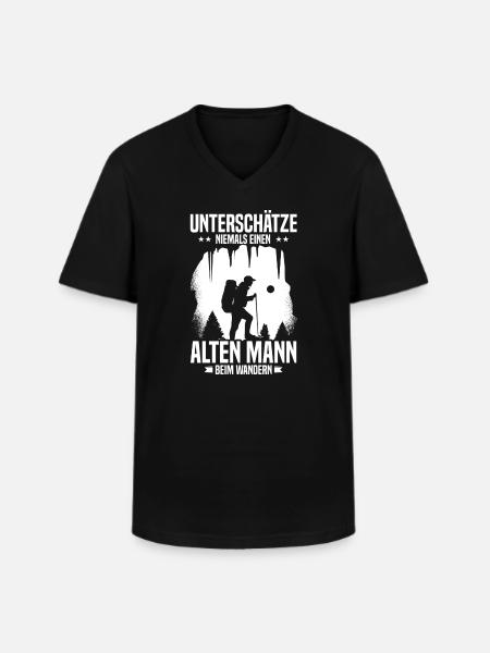 Never underestimate old man hiking - Men's V-Neck T-Shirt - black