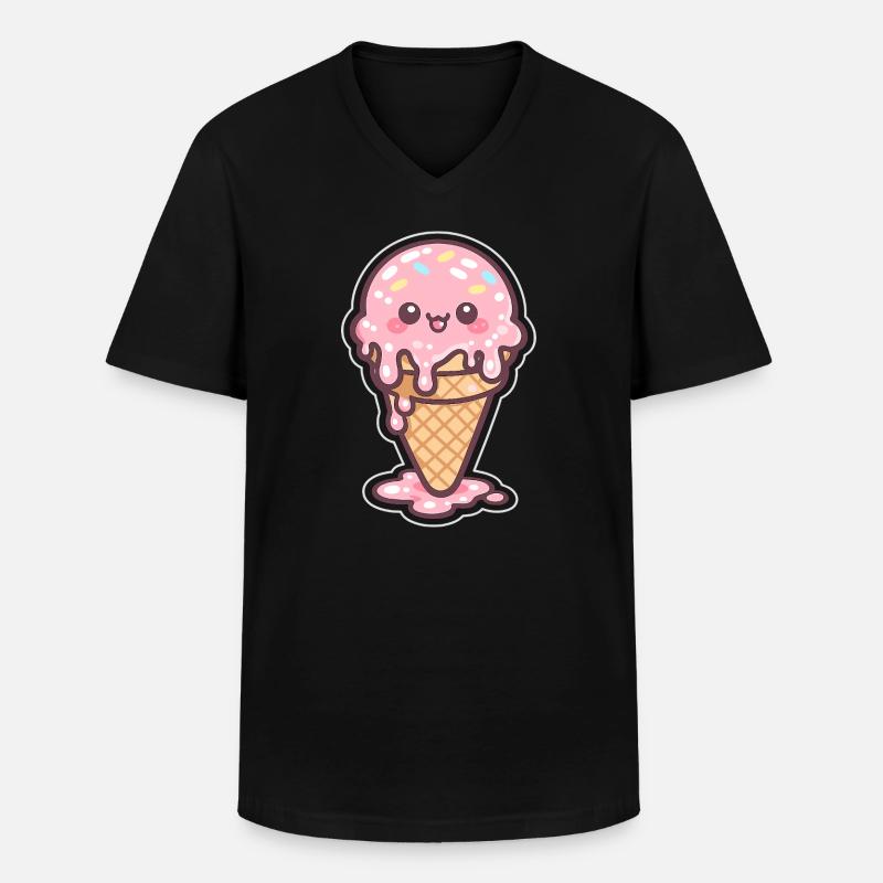 Kawaii Eiscreme mit Sprinkles - Männer-T-Shirt mit V-Ausschnitt - Schwarz