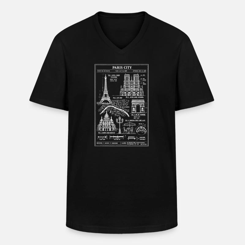 Pariser Stadtsilhouetten-Bauplan - Männer-T-Shirt mit V-Ausschnitt - Schwarz