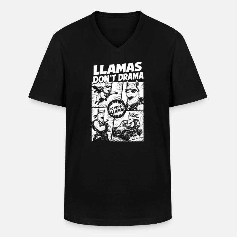 Llama Mode Action Comic - Männer-T-Shirt mit V-Ausschnitt - Schwarz