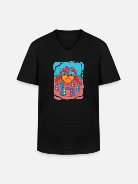 Crab visits underwater city - Men's V-Neck T-Shirt - black
