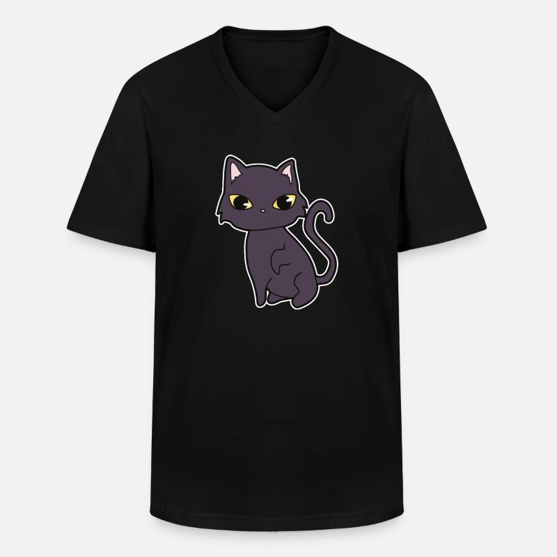 Schwarze Katze - Männer-T-Shirt mit V-Ausschnitt - Schwarz