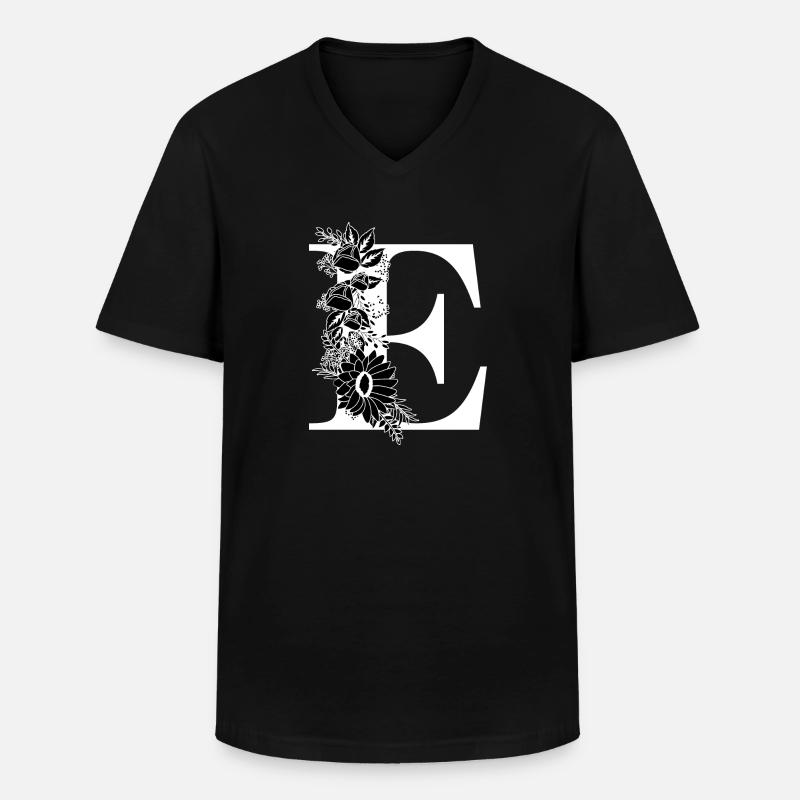 Schwarz-weißer Blumenbuchstabe e - Männer-T-Shirt mit V-Ausschnitt - Schwarz