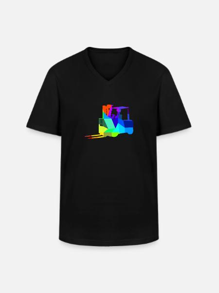 Gabelstapler Regenbogen Polygon Baufahrzeug - Männer-T-Shirt mit V-Ausschnitt - Schwarz