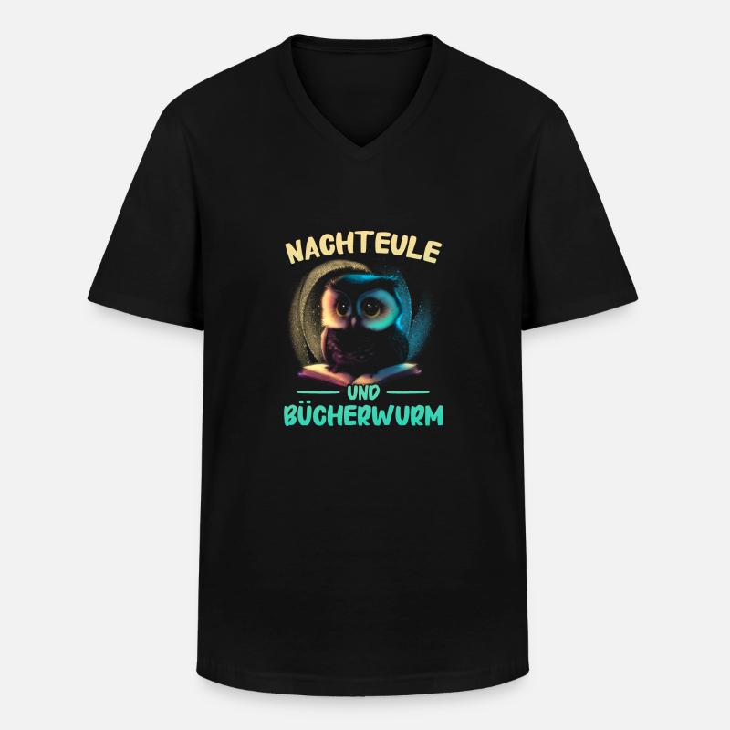 Nachteule Eule Eulen Vogel - Männer-T-Shirt mit V-Ausschnitt - Schwarz