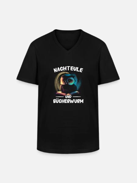 Nachteule Eule Eulen Vogel - Männer-T-Shirt mit V-Ausschnitt - Schwarz