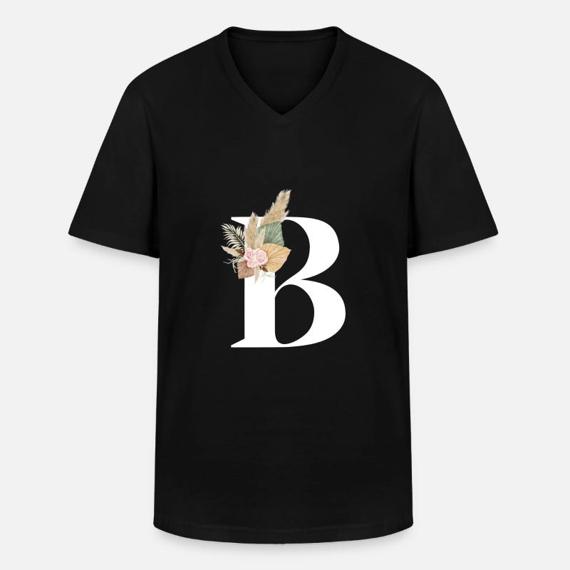 blumiger Buchstabe B - Männer-T-Shirt mit V-Ausschnitt - Schwarz