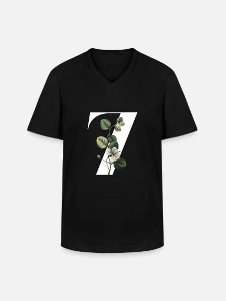 Number 7 Floral Green -7th Floral Birthday - Men's V-Neck T-Shirt - black