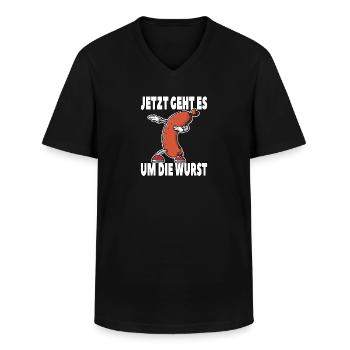 Jetzt geht es um die Wurst - Männer-T-Shirt mit V-Ausschnitt - Schwarz - Vorne - AI Model Male 178 dark (178cm)