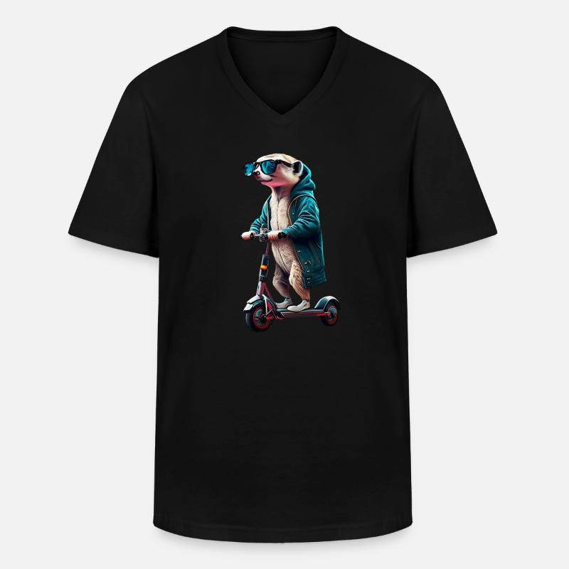 Escooting Erdmännchen Escooter Elektroroller - Männer-T-Shirt mit V-Ausschnitt - Schwarz
