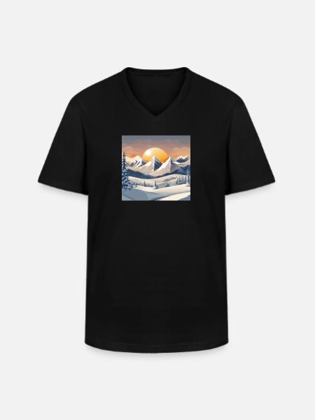 Winterberg mit Sonne - Männer-T-Shirt mit V-Ausschnitt - Schwarz