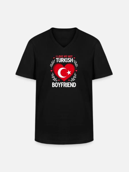 Relation turque - Cœur et drapeau - T-shirt col V Homme - noir