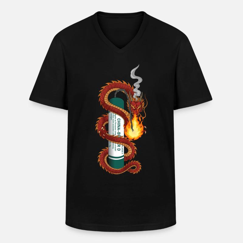 Pyro Drache - Männer-T-Shirt mit V-Ausschnitt - Schwarz