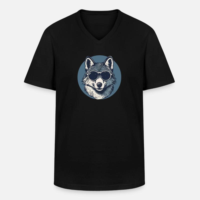 Wolf Werwolf Sonnenbrille - Männer-T-Shirt mit V-Ausschnitt - Schwarz
