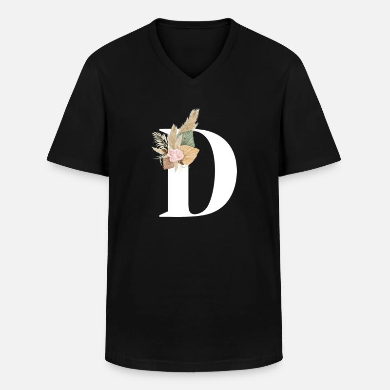 blumiger Buchstabe D - Männer-T-Shirt mit V-Ausschnitt - Schwarz