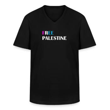 FREE PALESTINE - Männer-T-Shirt mit V-Ausschnitt - Schwarz - Vorne - AI Model Male 178 dark (178cm)