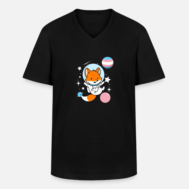 Fuchs Astronaut Trans Pride - Männer-T-Shirt mit V-Ausschnitt - Schwarz