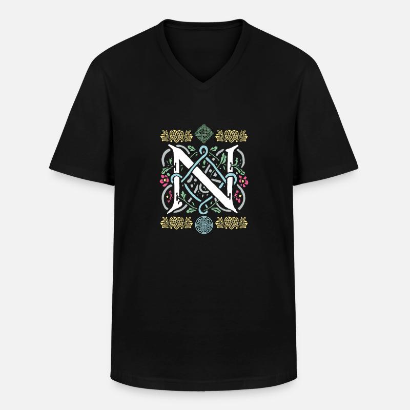 N - Männer-T-Shirt mit V-Ausschnitt - Schwarz