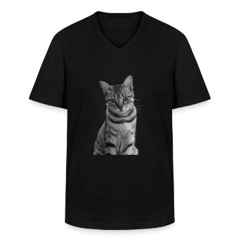Katze weiß-schwarz Katze schwarzweiß - Männer-T-Shirt mit V-Ausschnitt - Schwarz - Vorne - AI Model Male 178 dark (178cm)