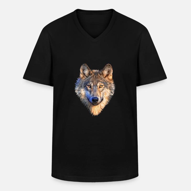 Wolf - Männer-T-Shirt mit V-Ausschnitt - Schwarz