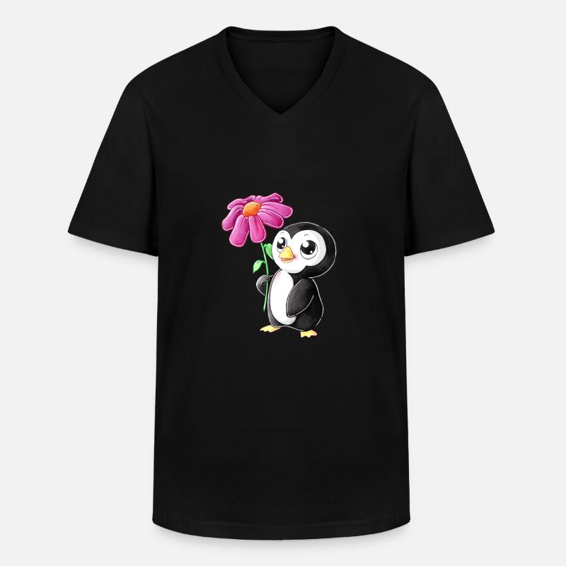 Putziger Comic Pinguin - Männer-T-Shirt mit V-Ausschnitt - Schwarz