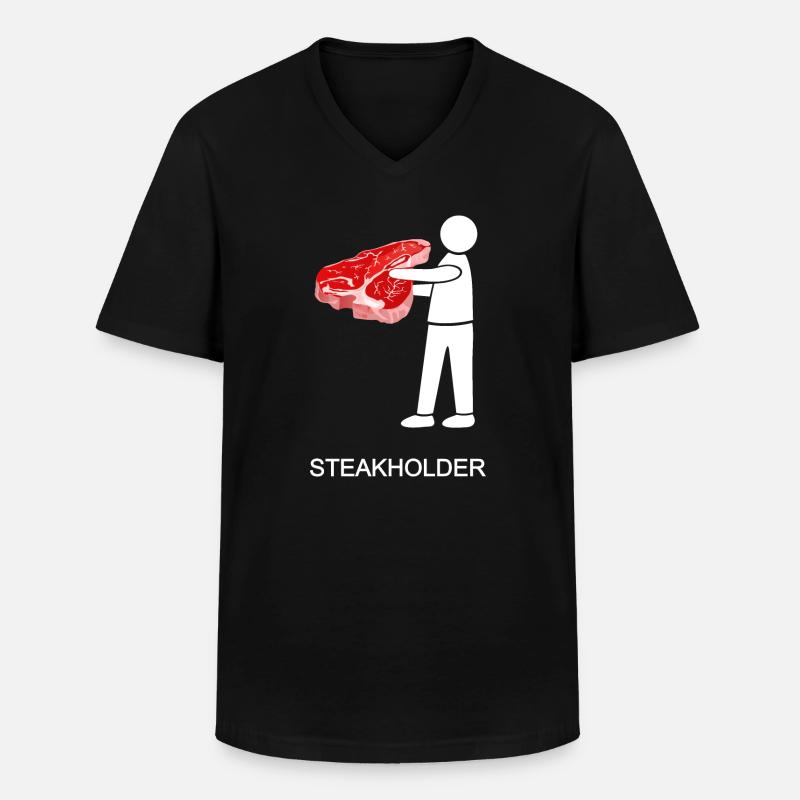 stakeholder, Steakholder, Steak, Fleisch, T-Bone - Männer-T-Shirt mit V-Ausschnitt - Schwarz