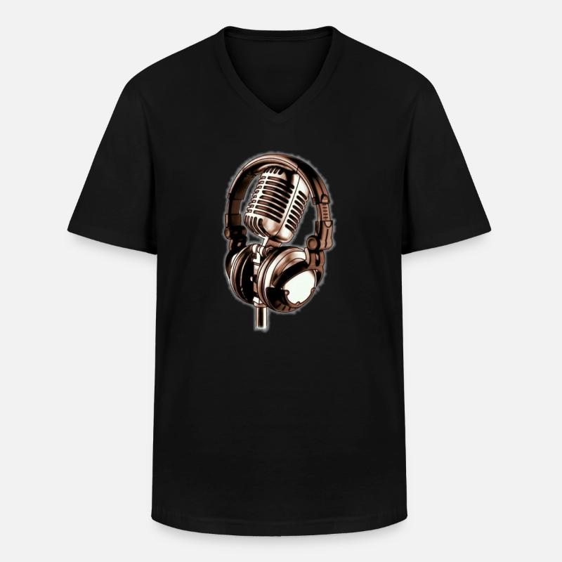 Mikrofon & Kopfhörer - Männer-T-Shirt mit V-Ausschnitt - Schwarz