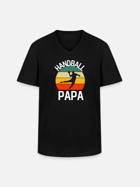 Retro Handball Papa - Männer-T-Shirt mit V-Ausschnitt - Schwarz