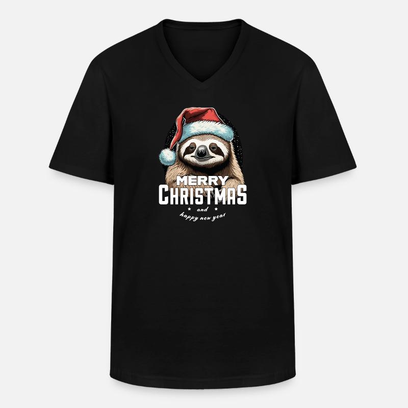 Weihnachtsfaultier - Männer-T-Shirt mit V-Ausschnitt - Schwarz