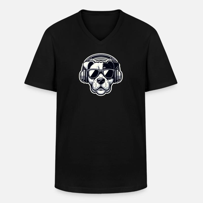 Hund Kopfhörer Brille cool - Männer-T-Shirt mit V-Ausschnitt - Schwarz