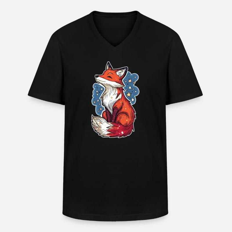 Fuchs und Sternenhimmel - Männer-T-Shirt mit V-Ausschnitt - Schwarz