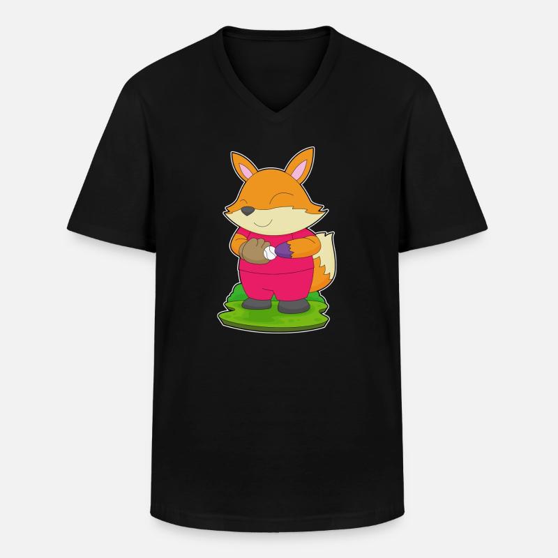 Fuchs Baseball Baseballhandschuh - Männer-T-Shirt mit V-Ausschnitt - Schwarz