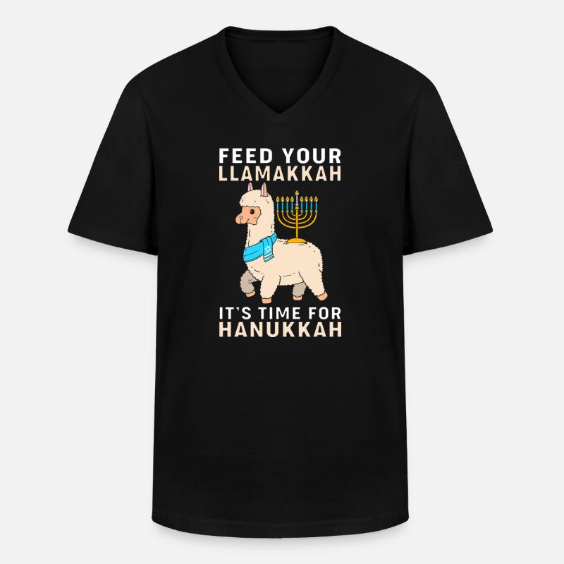 Hanoukka Hanoukka Hanoukka Lama - T-shirt col V Homme - noir