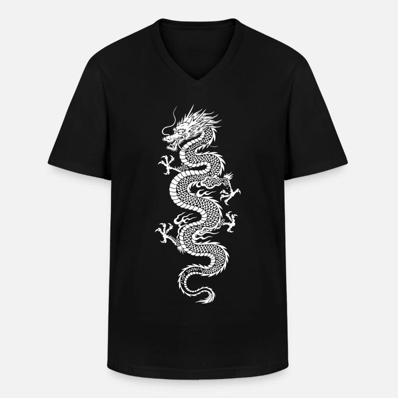 Weiße Drachen-Silhouette - Männer-T-Shirt mit V-Ausschnitt - Schwarz