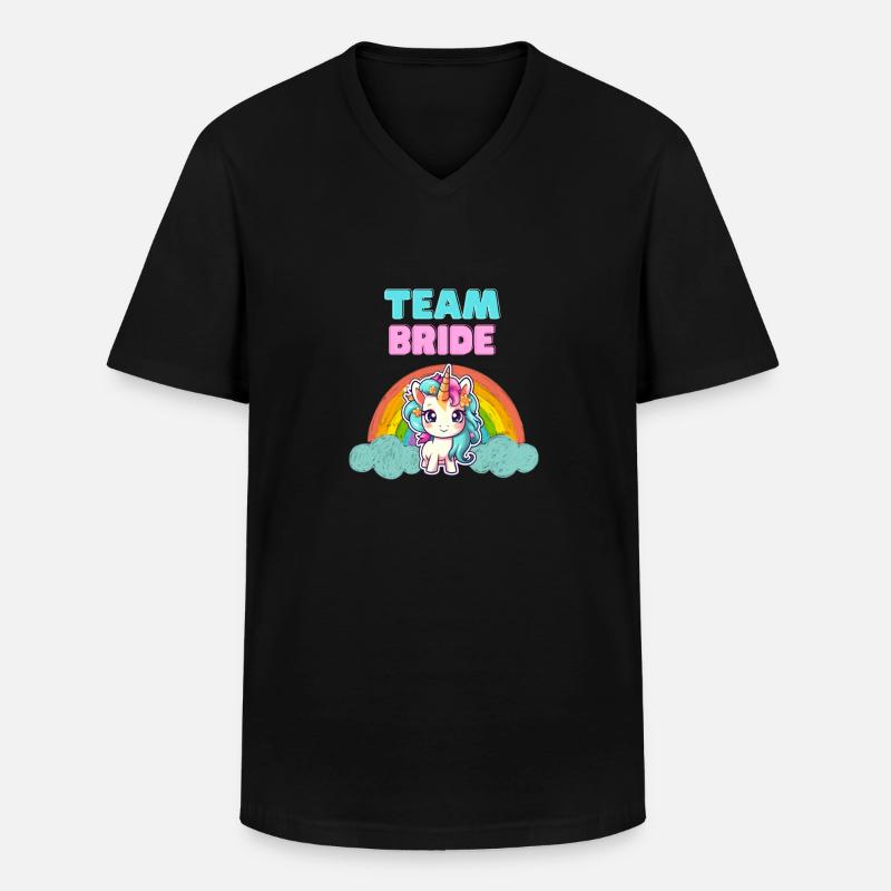 "Team Bride" Einhorn-Design - Männer-T-Shirt mit V-Ausschnitt - Schwarz