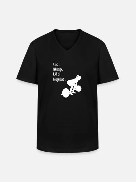 Womens Barbell - Eat. Sleep. Lift!! Repeat. - Men's V-Neck T-Shirt - black
