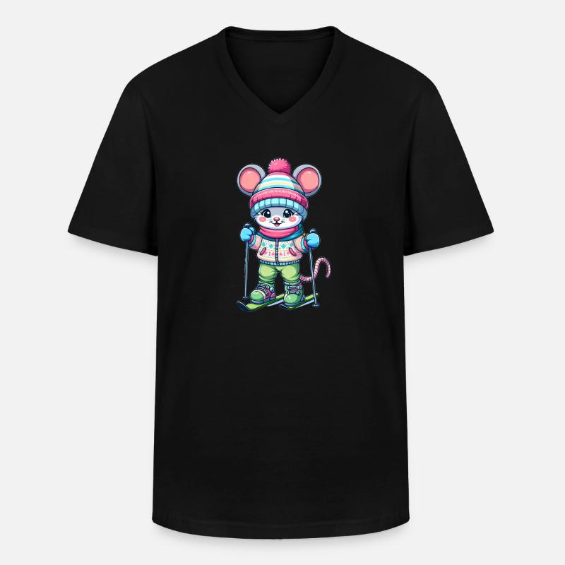 Cute Skier Mouse - Männer-T-Shirt mit V-Ausschnitt - Schwarz
